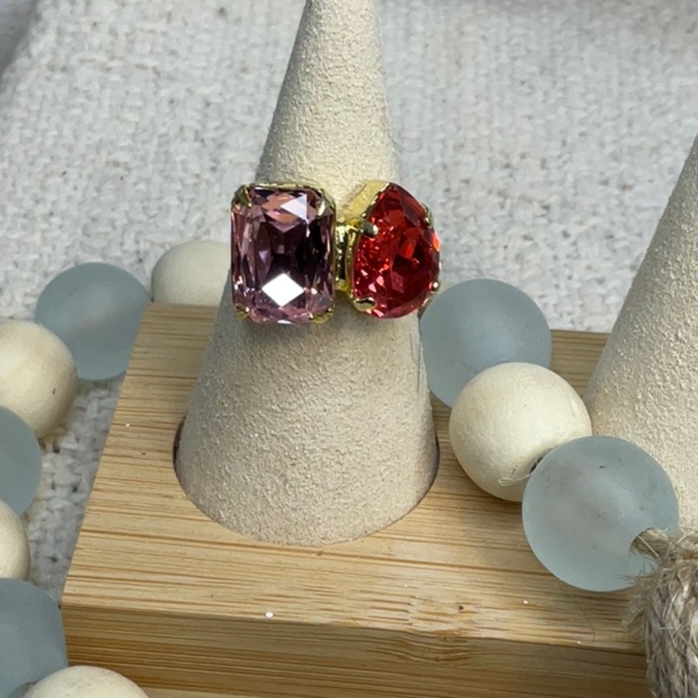 Sorrelli Big Flirt Gold Adjustable Crystal Ring